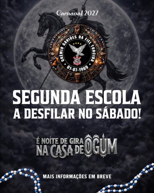 GAVIÕES SERÁ A SEGUNDA ESCOLA A DESFILAR NO CARNAVAL 2027